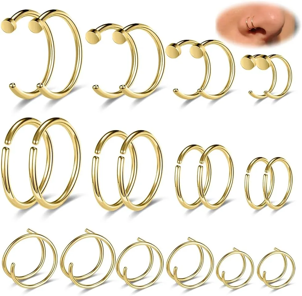 18G/20G/22G Stainless Steel Hoop Nose Ring Cartilage Earring for Women Men Softened Double Hoop Nose Ring for Single Piercing Bendable Tragus Helix Piercing Lip Septum Ring
