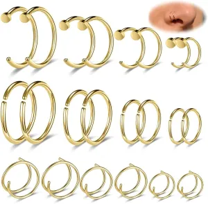 18G/20G/22G Stainless Steel Hoop Nose Ring Cartilage Earring for Women Men Softened Double Hoop Nose Ring for Single Piercing Bendable Tragus Helix Piercing Lip Septum Ring