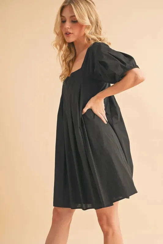 Aemi   Co Square Neck Babydoll Dress with Pockets In Black