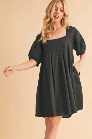 Aemi   Co Square Neck Babydoll Dress with Pockets In Black