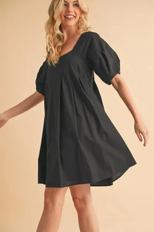 Aemi   Co Square Neck Babydoll Dress with Pockets In Black