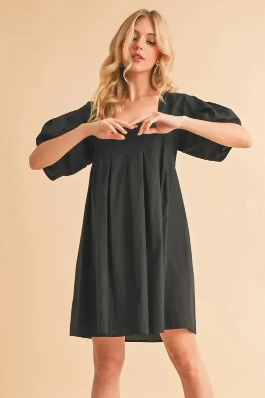 Aemi   Co Square Neck Babydoll Dress with Pockets In Black