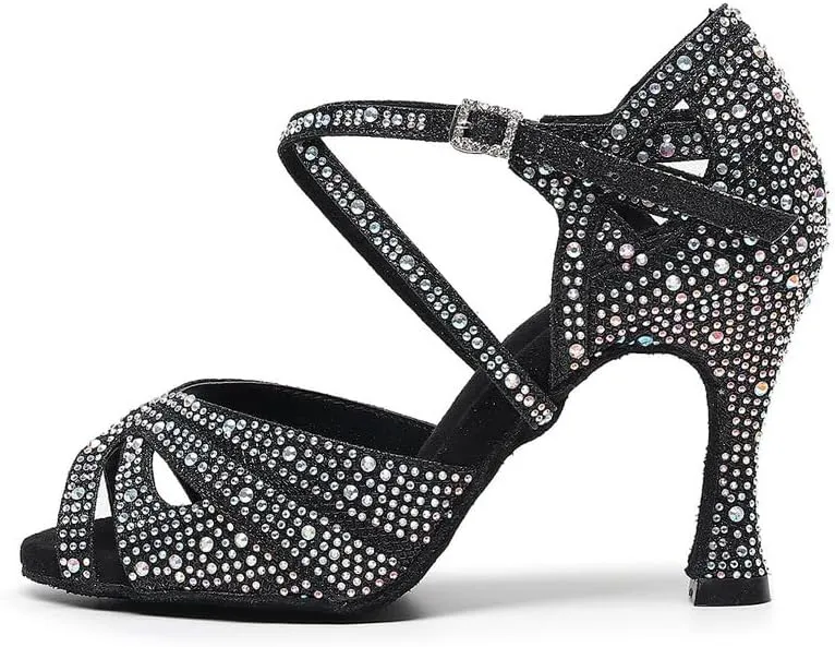AOQUNFS Women Rhinestones Latin Dance Shoes Ballroom Salsa Performance Wedding Dancing Shoes,Z018