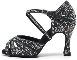 AOQUNFS Women Rhinestones Latin Dance Shoes Ballroom Salsa Performance Wedding Dancing Shoes,Z018