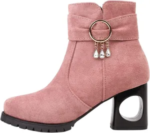 Black Booties for Women Ankle Western Booties for Women Mens Casual Dress Boots Womens Bootie Round Toe Closed Back Lightweight Breathable Round Toe Suede Stacked Heel