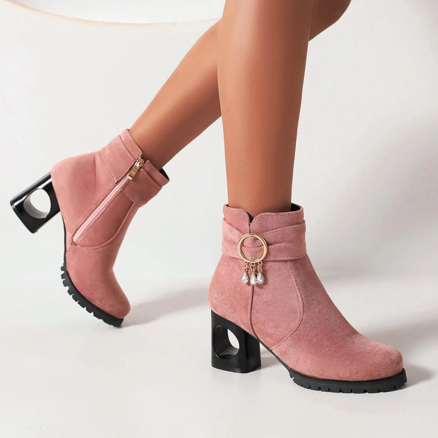 Black Booties for Women Ankle Western Booties for Women Mens Casual Dress Boots Womens Bootie Round Toe Closed Back Lightweight Breathable Round Toe Suede Stacked Heel