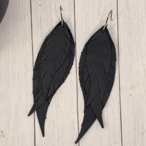 Black Genuine Leather Feather Earrings
