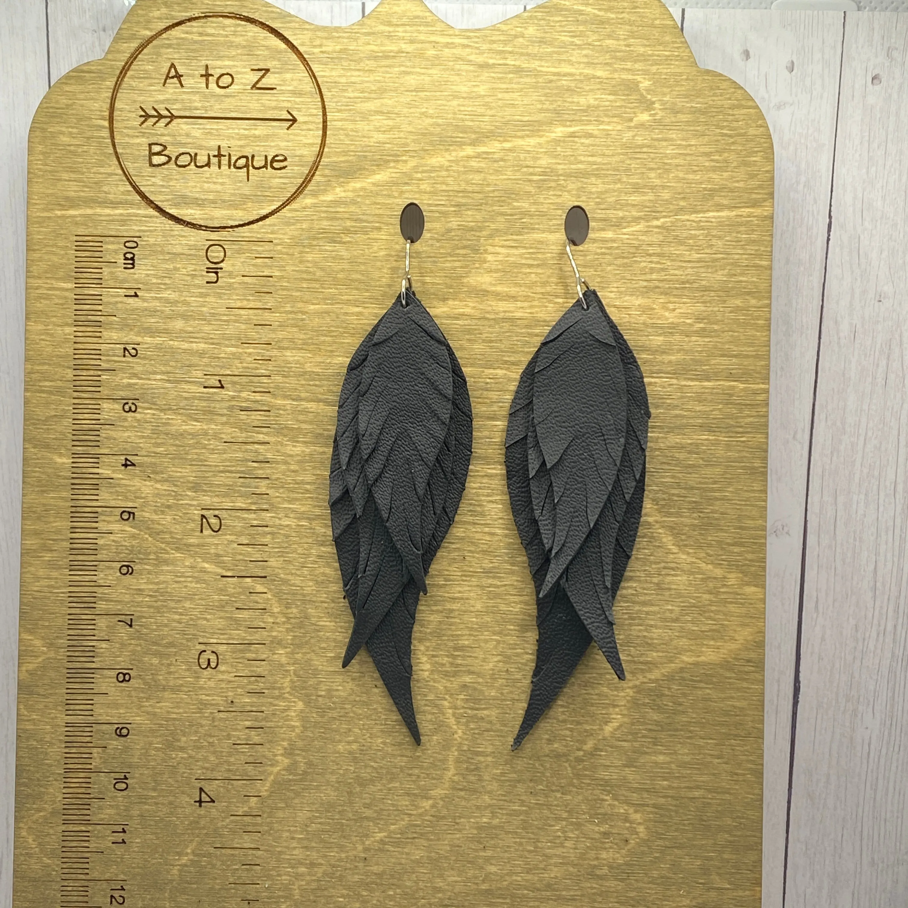 Black Genuine Leather Feather Earrings