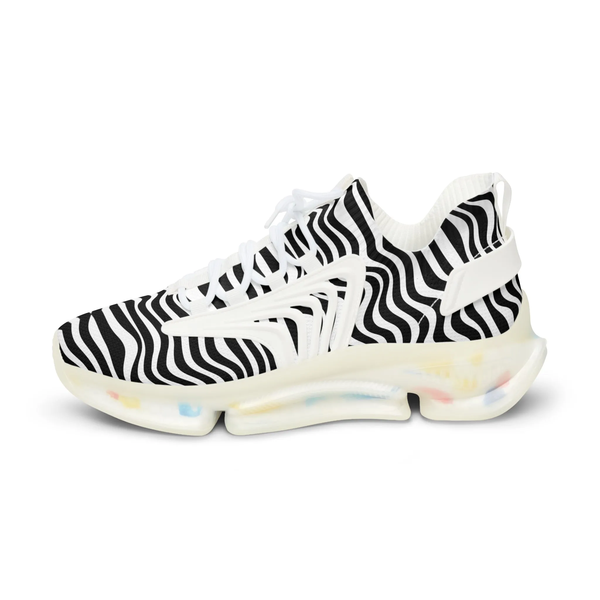 Black Waves Men's Mesh Sneakers, Black and White Wavy Print Men's Sneakers Best Comfy Men's Mesh Sports Sneakers Shoes (US Size: 5-12)