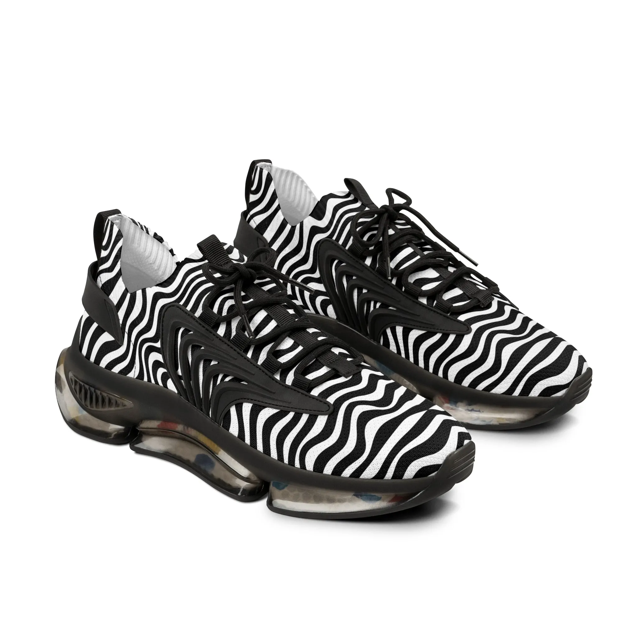 Black Waves Men's Mesh Sneakers, Black and White Wavy Print Men's Sneakers Best Comfy Men's Mesh Sports Sneakers Shoes (US Size: 5-12)