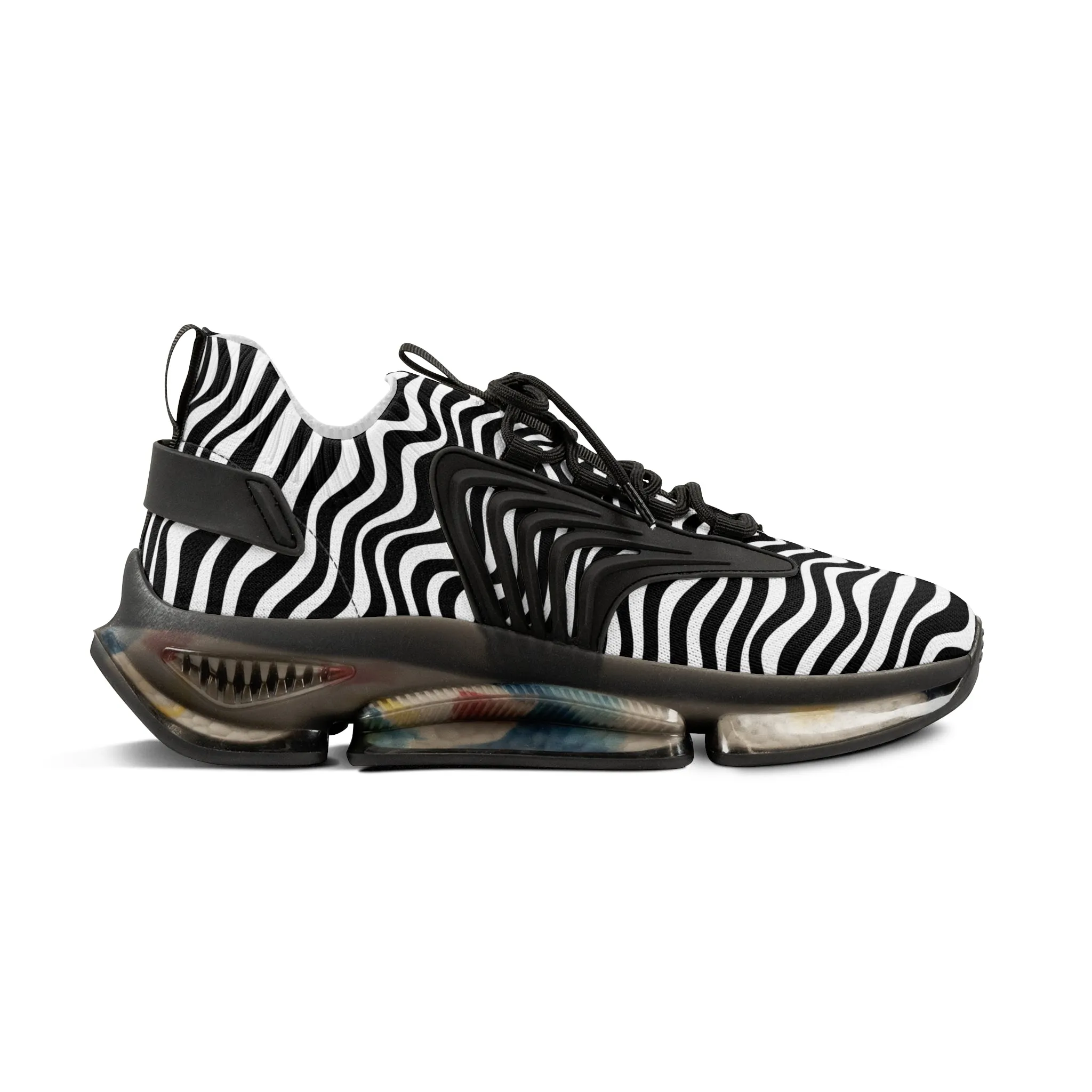 Black Waves Men's Mesh Sneakers, Black and White Wavy Print Men's Sneakers Best Comfy Men's Mesh Sports Sneakers Shoes (US Size: 5-12)