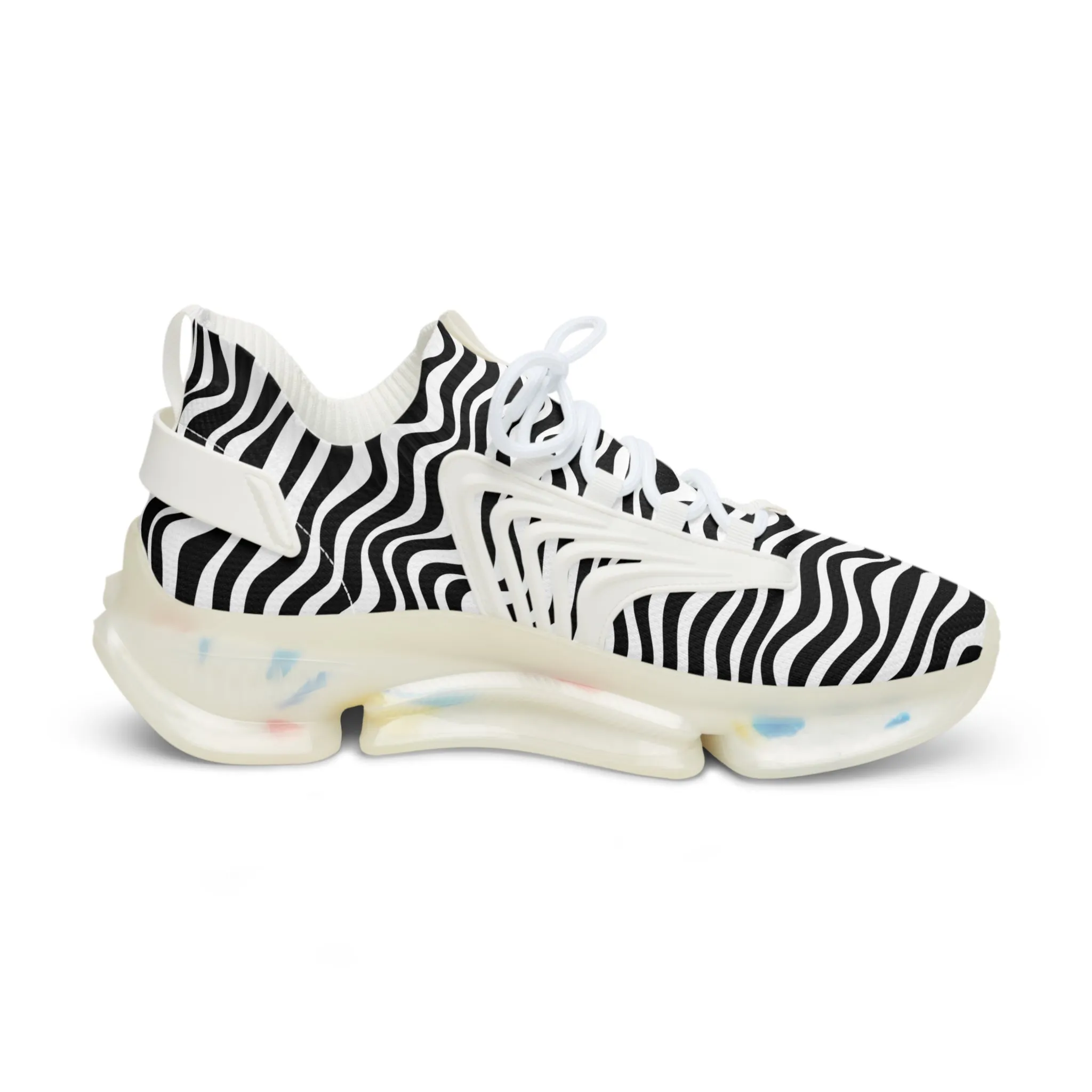 Black Waves Men's Mesh Sneakers, Black and White Wavy Print Men's Sneakers Best Comfy Men's Mesh Sports Sneakers Shoes (US Size: 5-12)