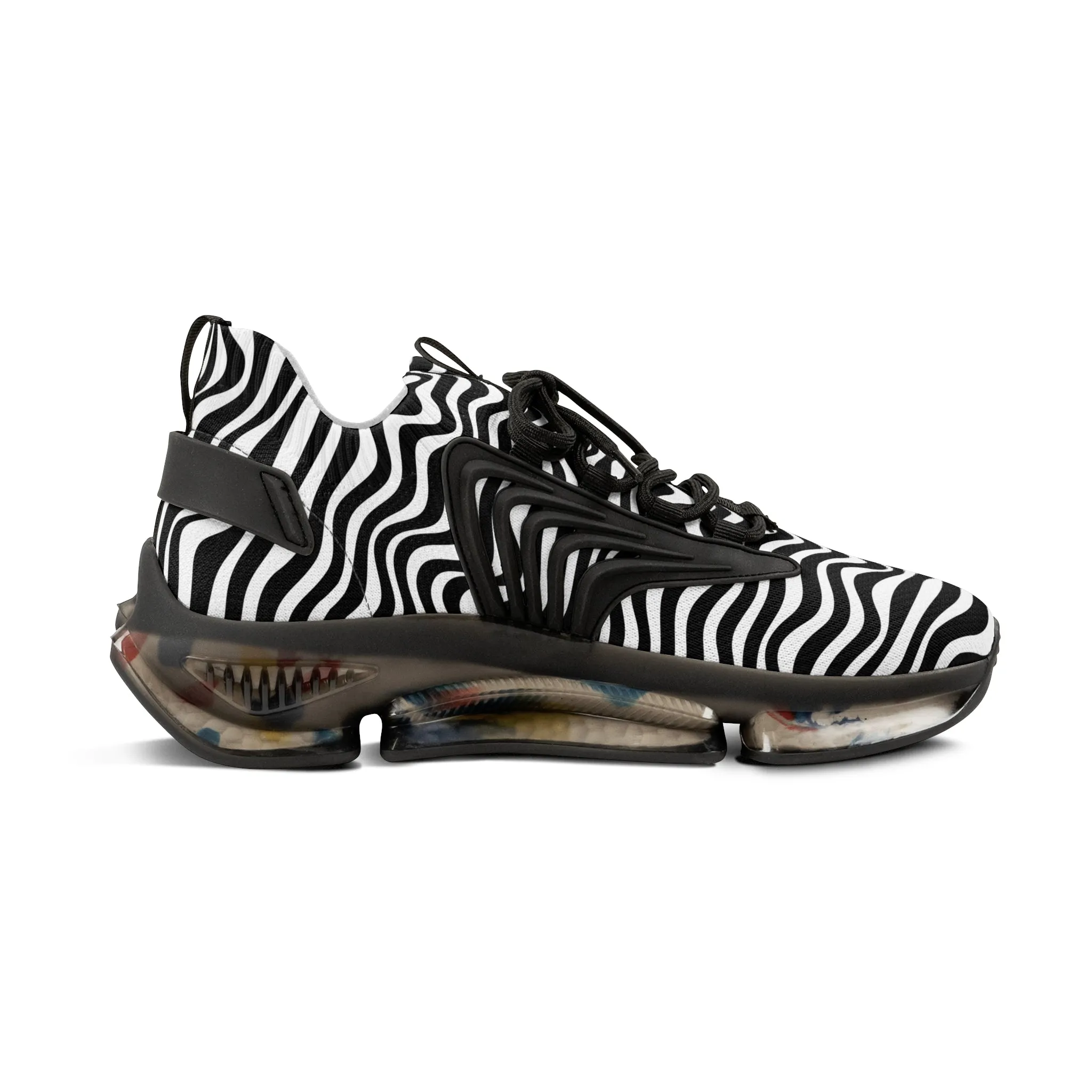 Black Waves Men's Mesh Sneakers, Black and White Wavy Print Men's Sneakers Best Comfy Men's Mesh Sports Sneakers Shoes (US Size: 5-12)