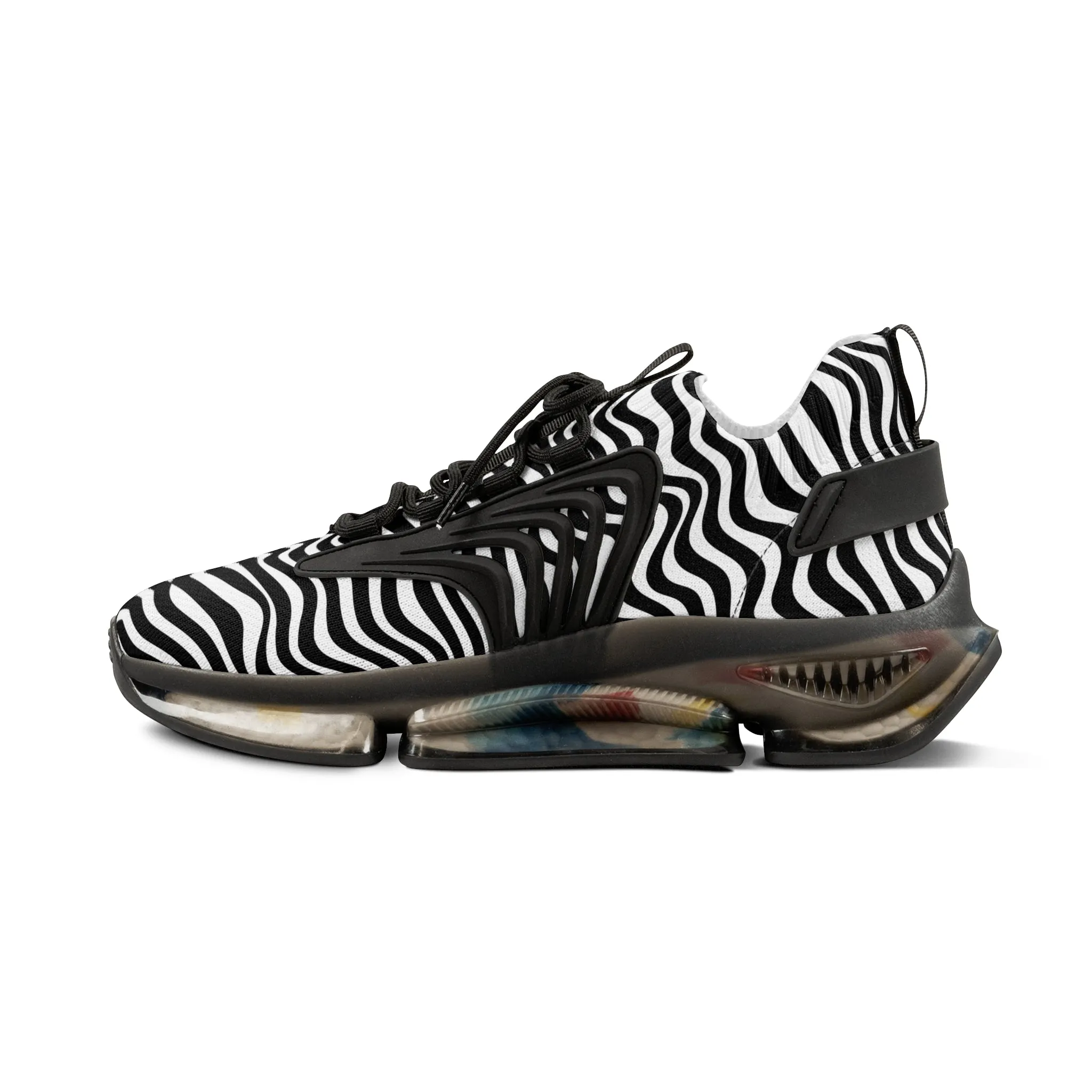 Black Waves Men's Mesh Sneakers, Black and White Wavy Print Men's Sneakers Best Comfy Men's Mesh Sports Sneakers Shoes (US Size: 5-12)