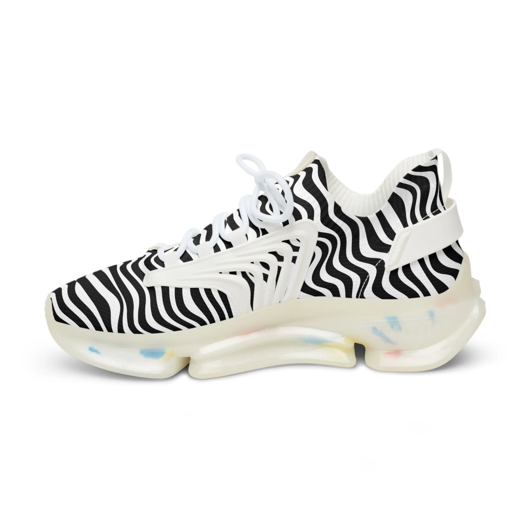Black Waves Men's Mesh Sneakers, Black and White Wavy Print Men's Sneakers Best Comfy Men's Mesh Sports Sneakers Shoes (US Size: 5-12)