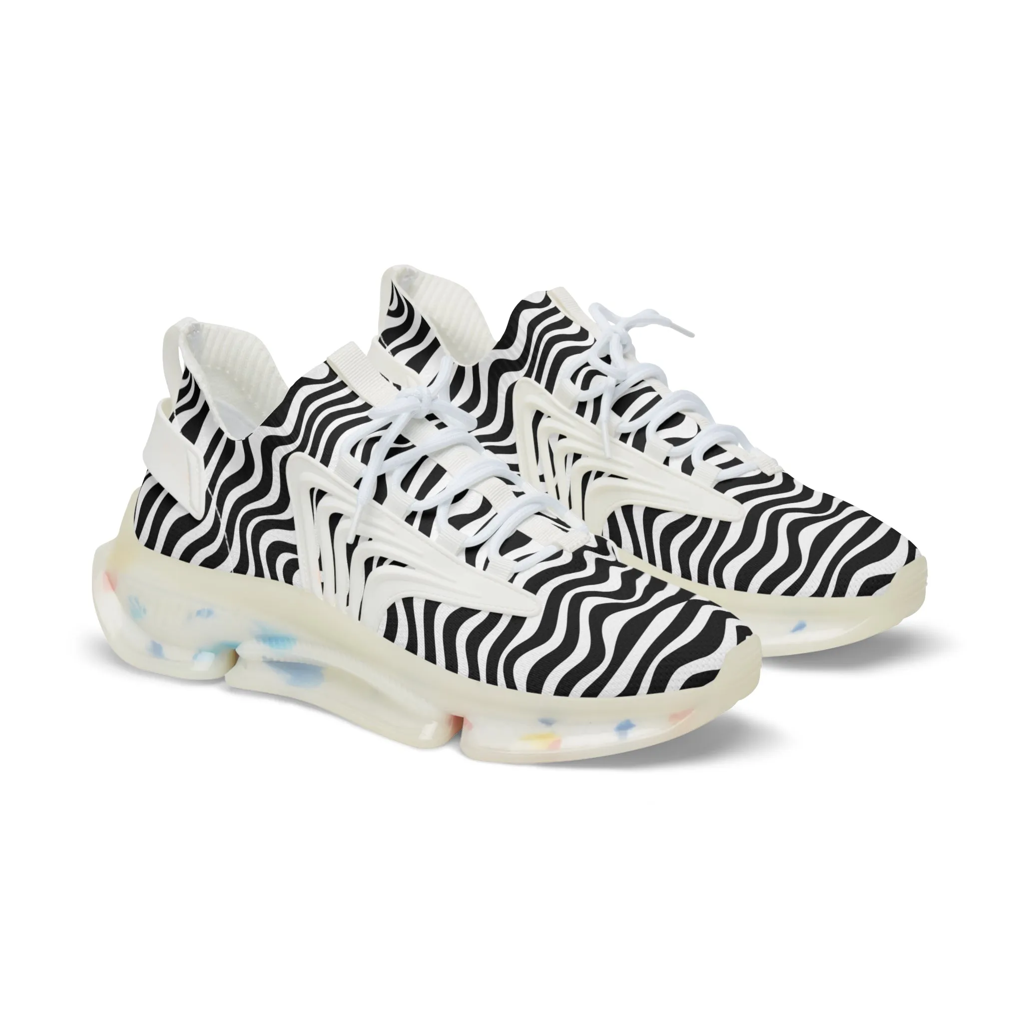 Black Waves Men's Mesh Sneakers, Black and White Wavy Print Men's Sneakers Best Comfy Men's Mesh Sports Sneakers Shoes (US Size: 5-12)