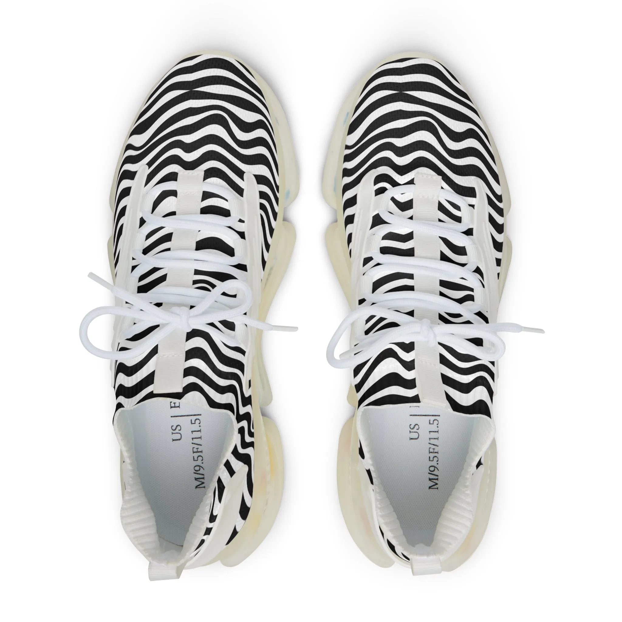 Black Waves Men's Mesh Sneakers, Black and White Wavy Print Men's Sneakers Best Comfy Men's Mesh Sports Sneakers Shoes (US Size: 5-12)