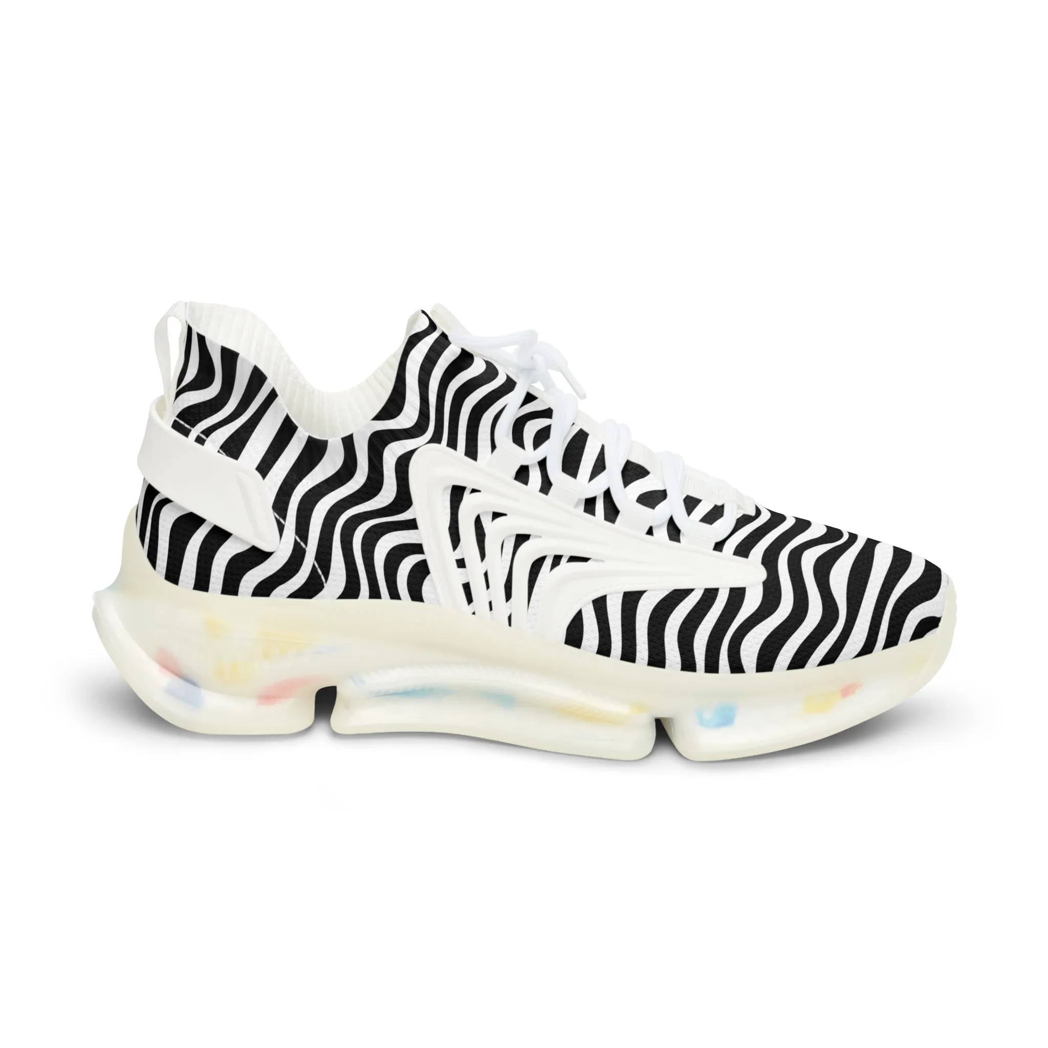 Black Waves Men's Mesh Sneakers, Black and White Wavy Print Men's Sneakers Best Comfy Men's Mesh Sports Sneakers Shoes (US Size: 5-12)