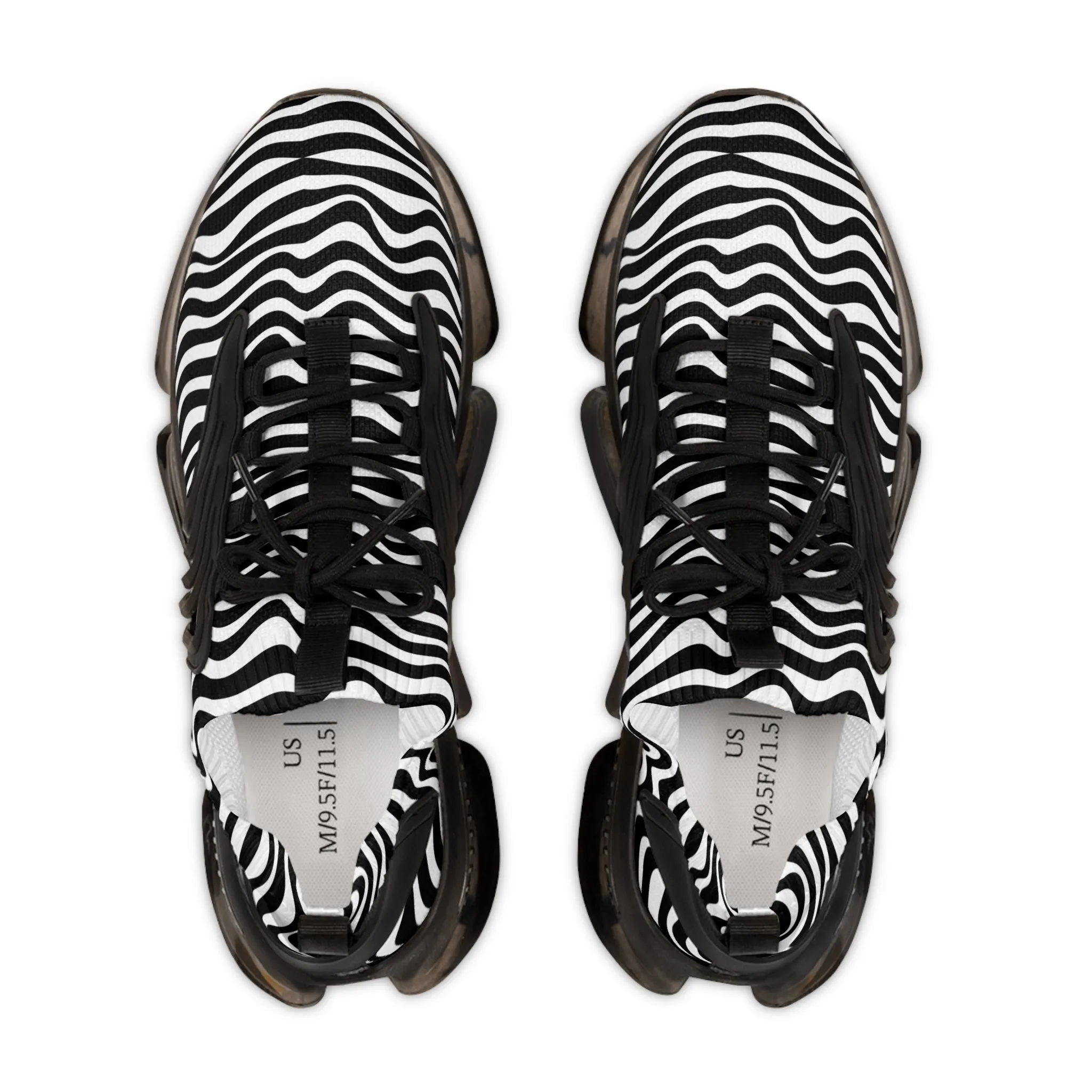 Black Waves Men's Mesh Sneakers, Black and White Wavy Print Men's Sneakers Best Comfy Men's Mesh Sports Sneakers Shoes (US Size: 5-12)