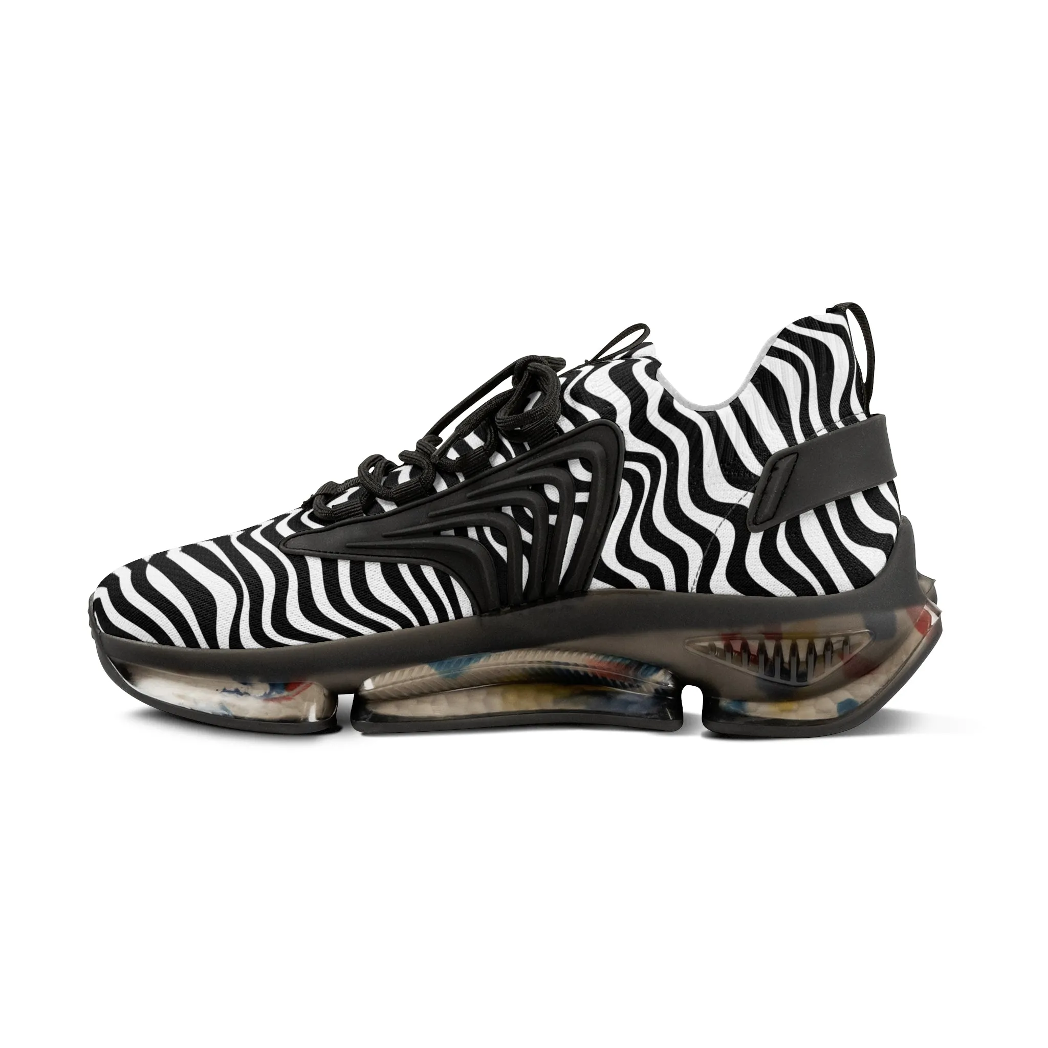 Black Waves Men's Mesh Sneakers, Black and White Wavy Print Men's Sneakers Best Comfy Men's Mesh Sports Sneakers Shoes (US Size: 5-12)