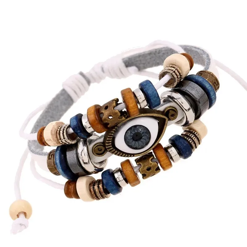 Boho Gypsy Style Multi Colour Leather Unisex Adjustable Rope Eye Bracelet - 2Pcs