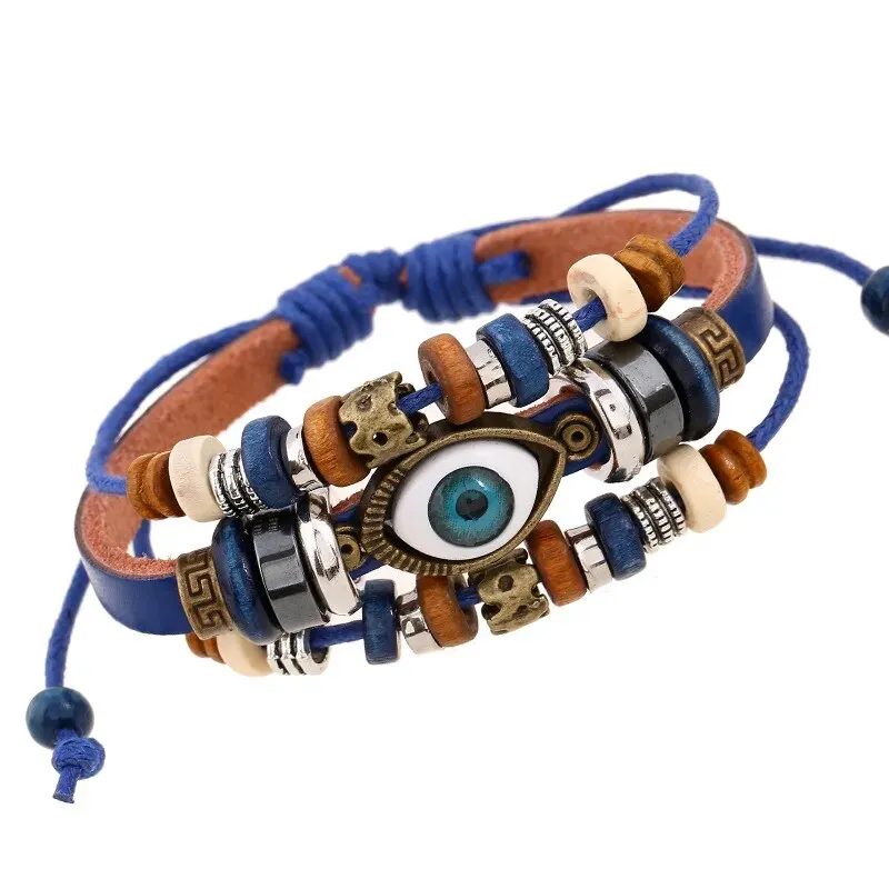 Boho Gypsy Style Multi Colour Leather Unisex Adjustable Rope Eye Bracelet - 2Pcs