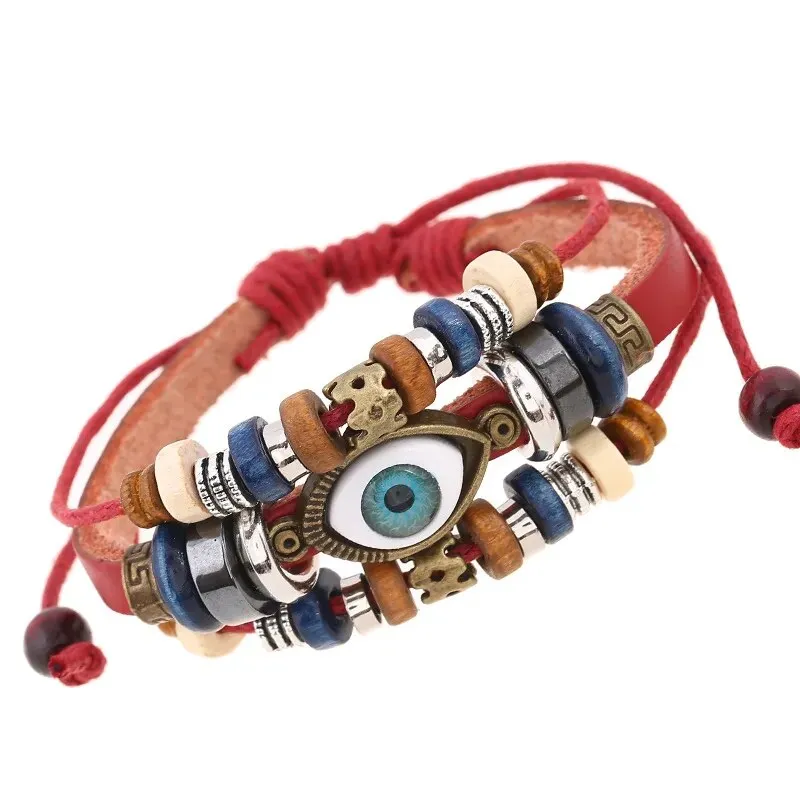 Boho Gypsy Style Multi Colour Leather Unisex Adjustable Rope Eye Bracelet - 2Pcs