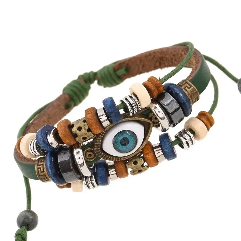 Boho Gypsy Style Multi Colour Leather Unisex Adjustable Rope Eye Bracelet - 2Pcs