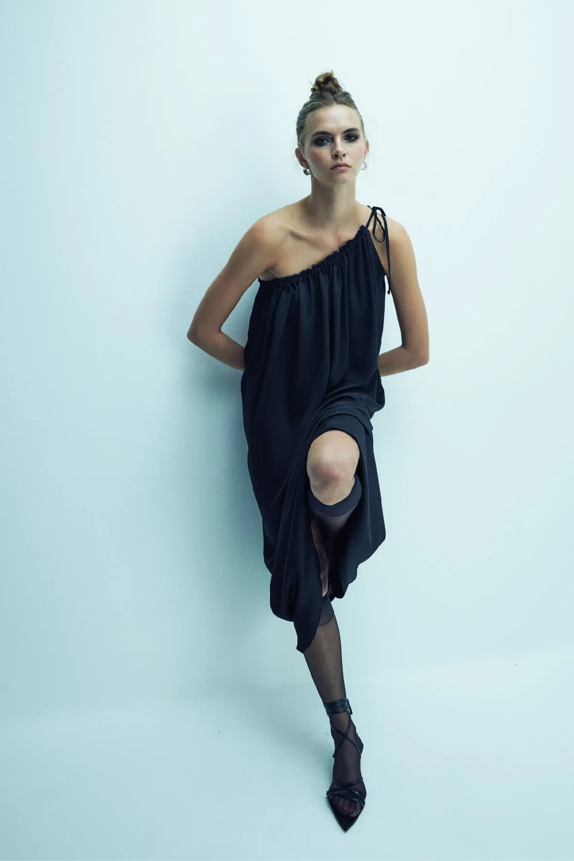 Chrissy One-Shoulder Dress in Black