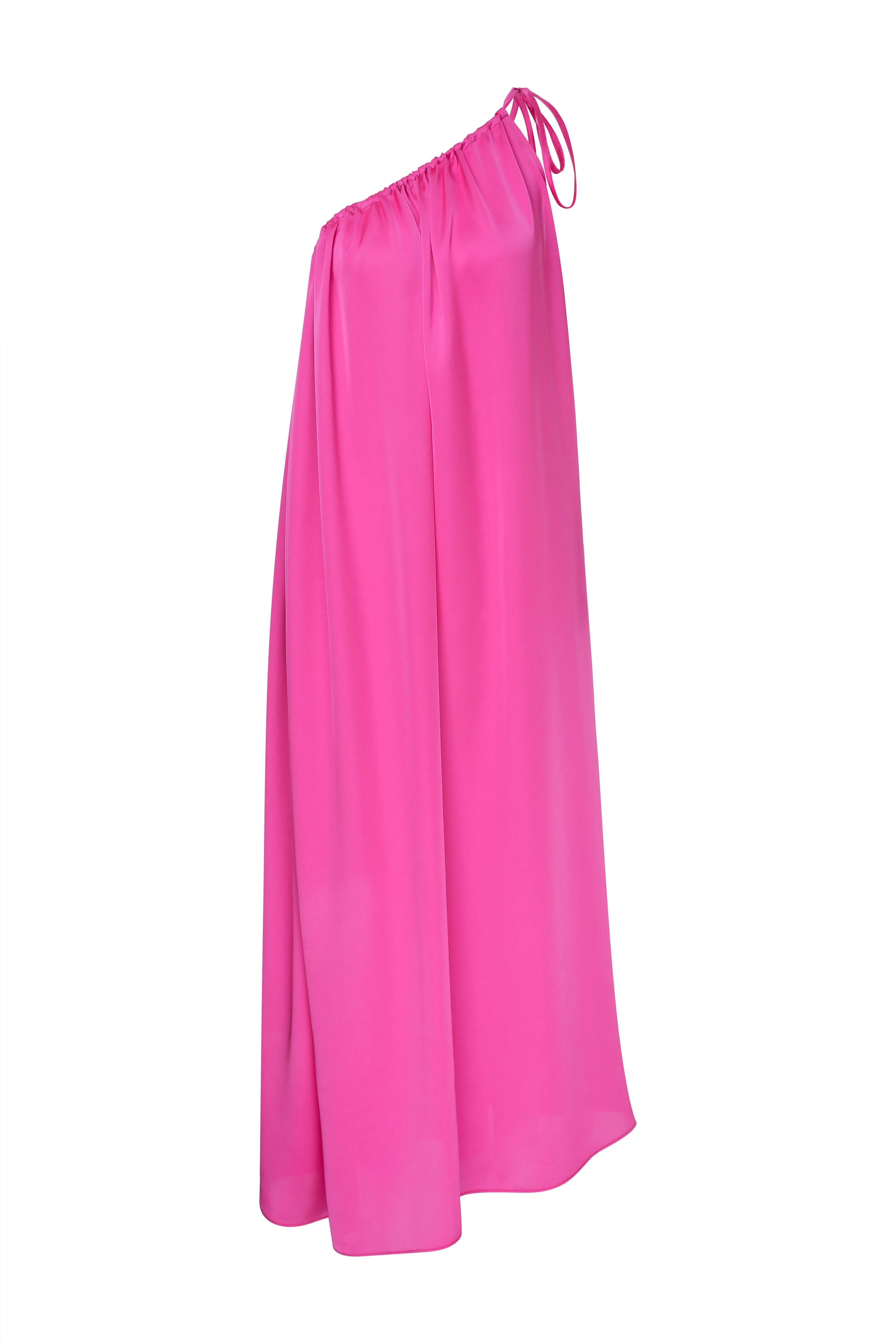 Chrissy One Shoulder Satin Maxi Dress in Pink