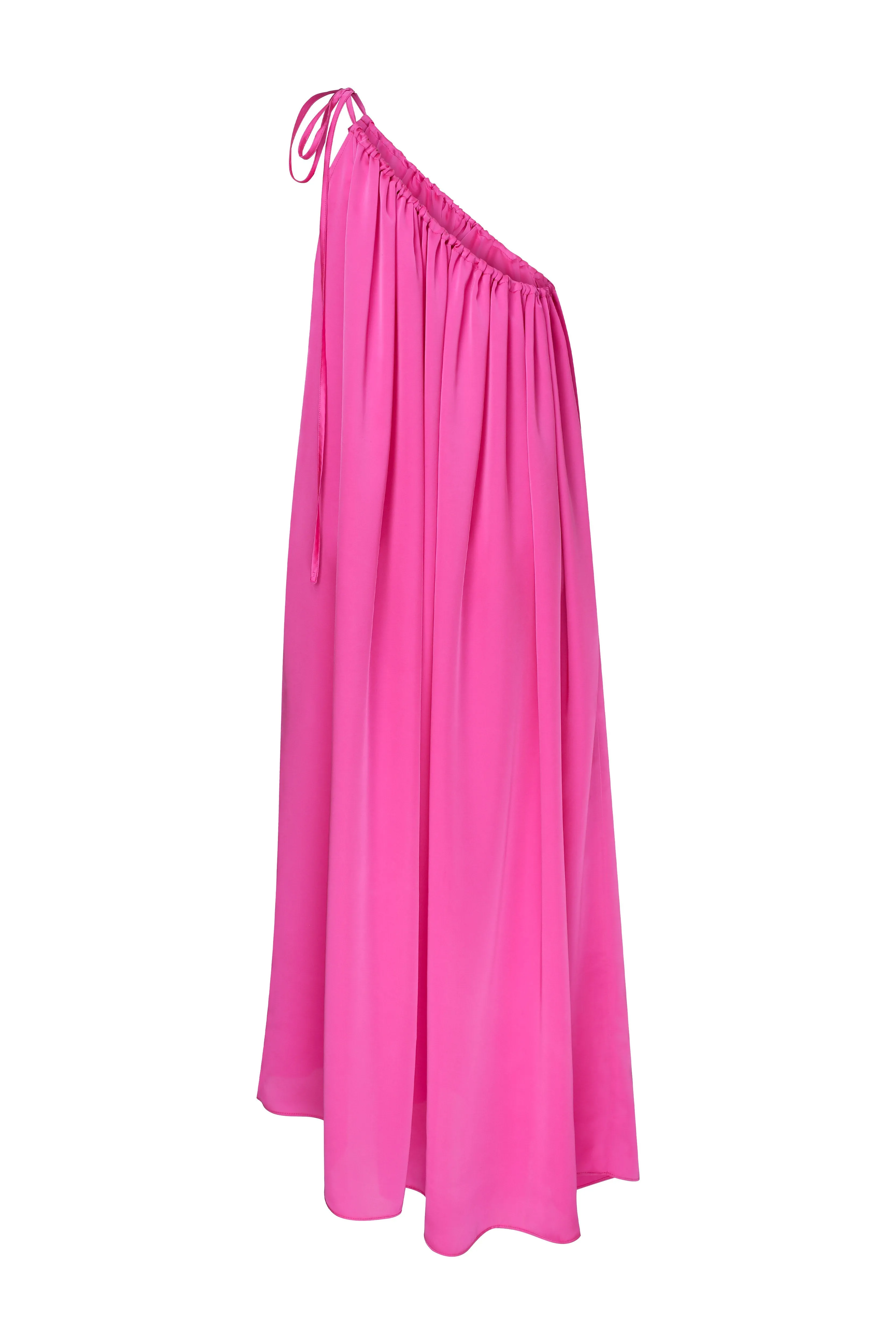 Chrissy One Shoulder Satin Maxi Dress in Pink