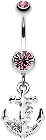Classic Anchor Gem Cubic Zirconia Navel Dangle Belly Button Ring