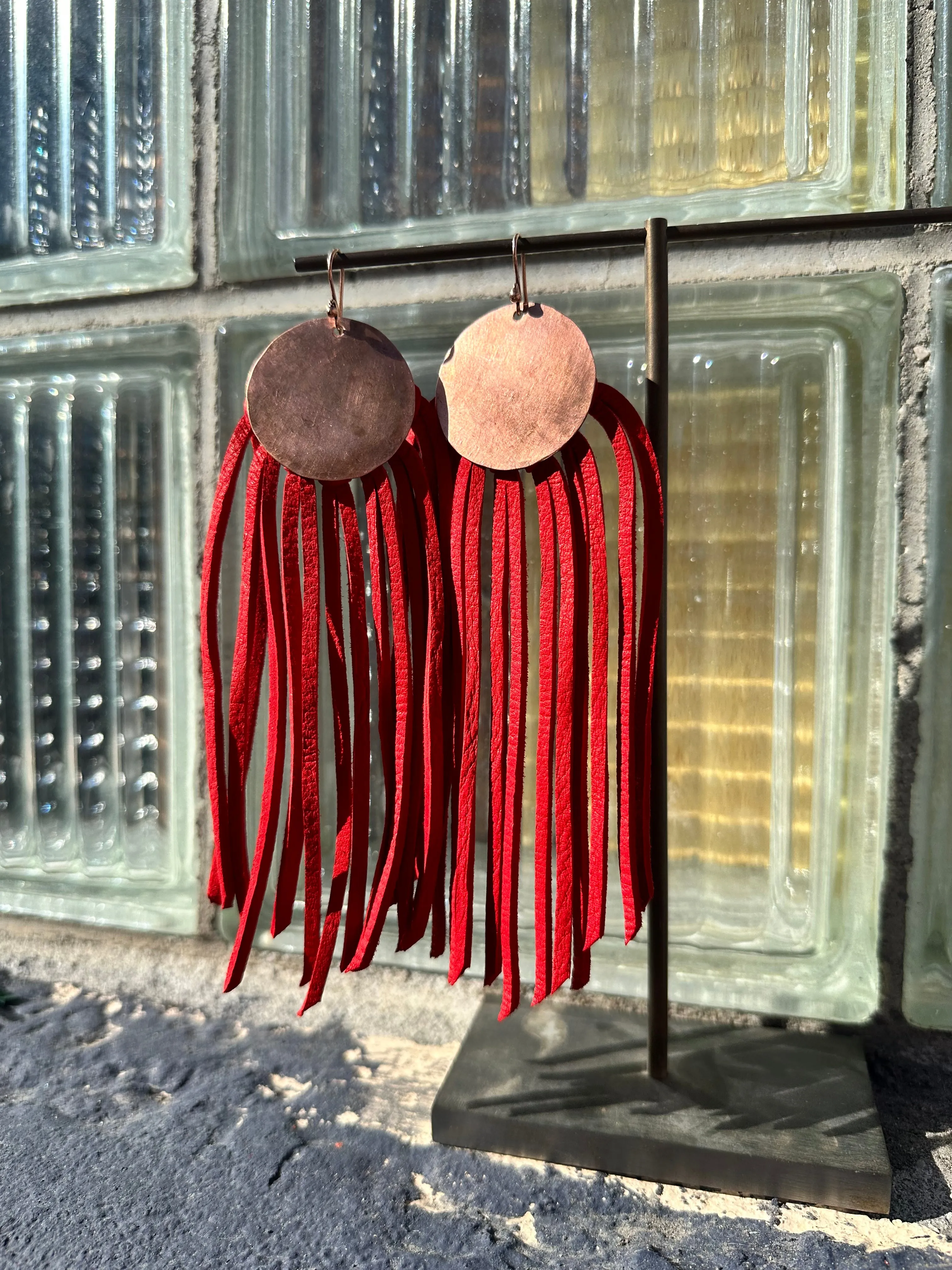 Copper   Leather Fringe Earring