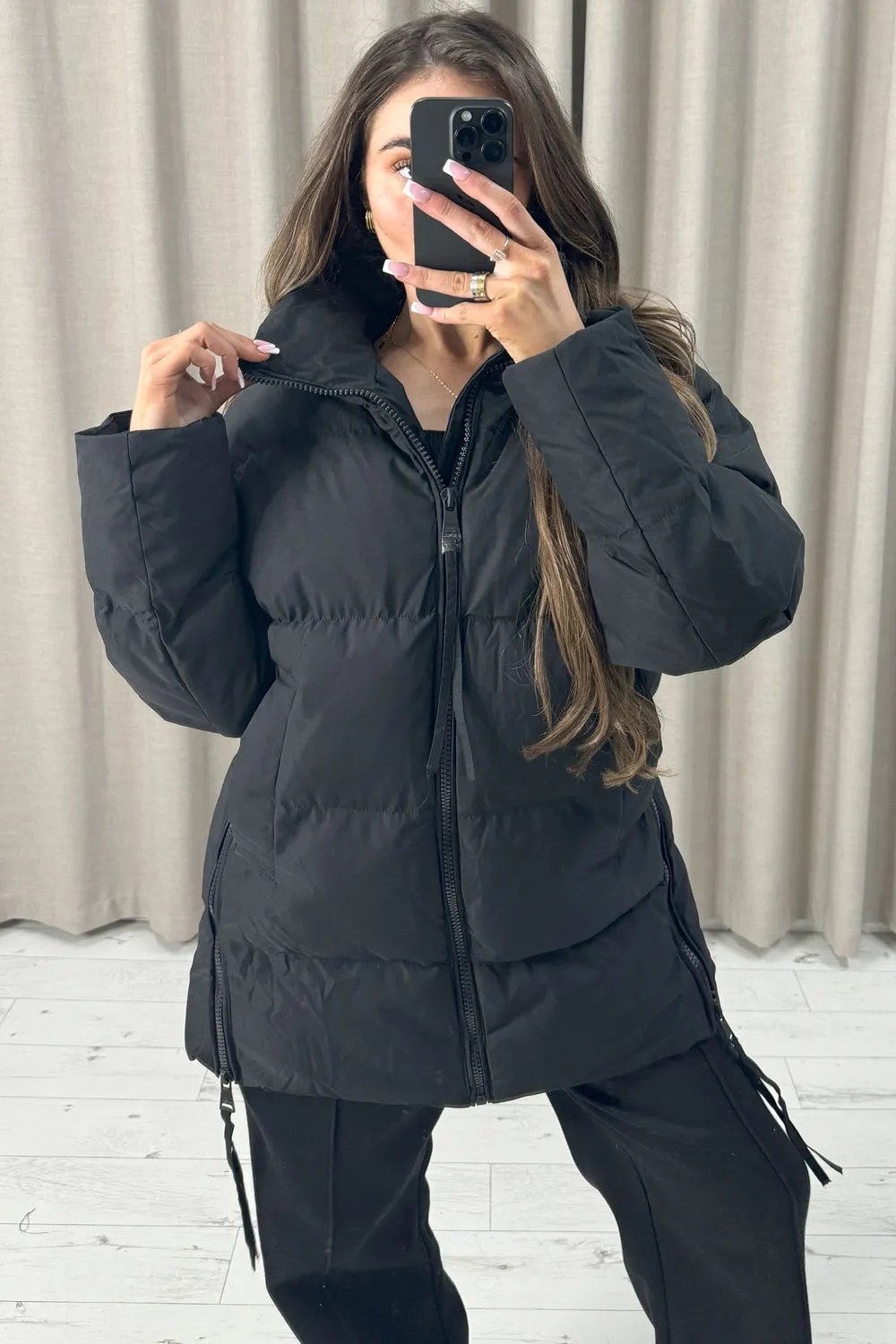 Cynthia Black Padded Longline Puffer Coat