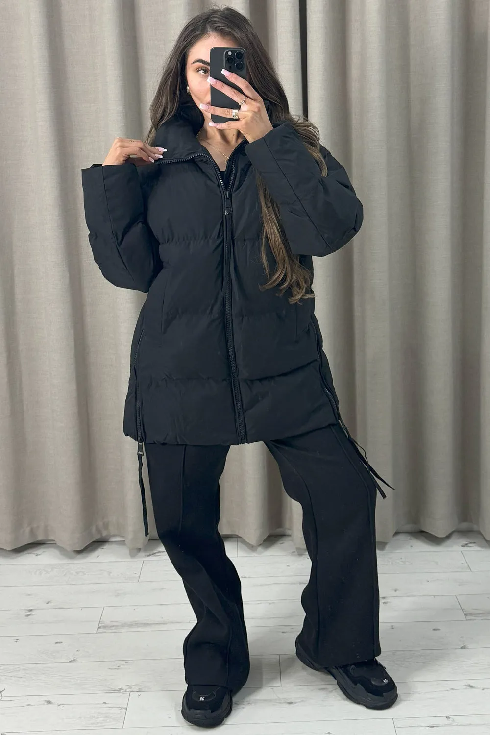 Cynthia Black Padded Longline Puffer Coat
