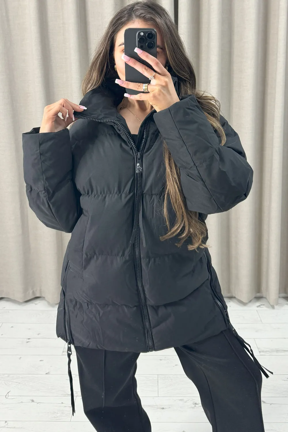 Cynthia Black Padded Longline Puffer Coat