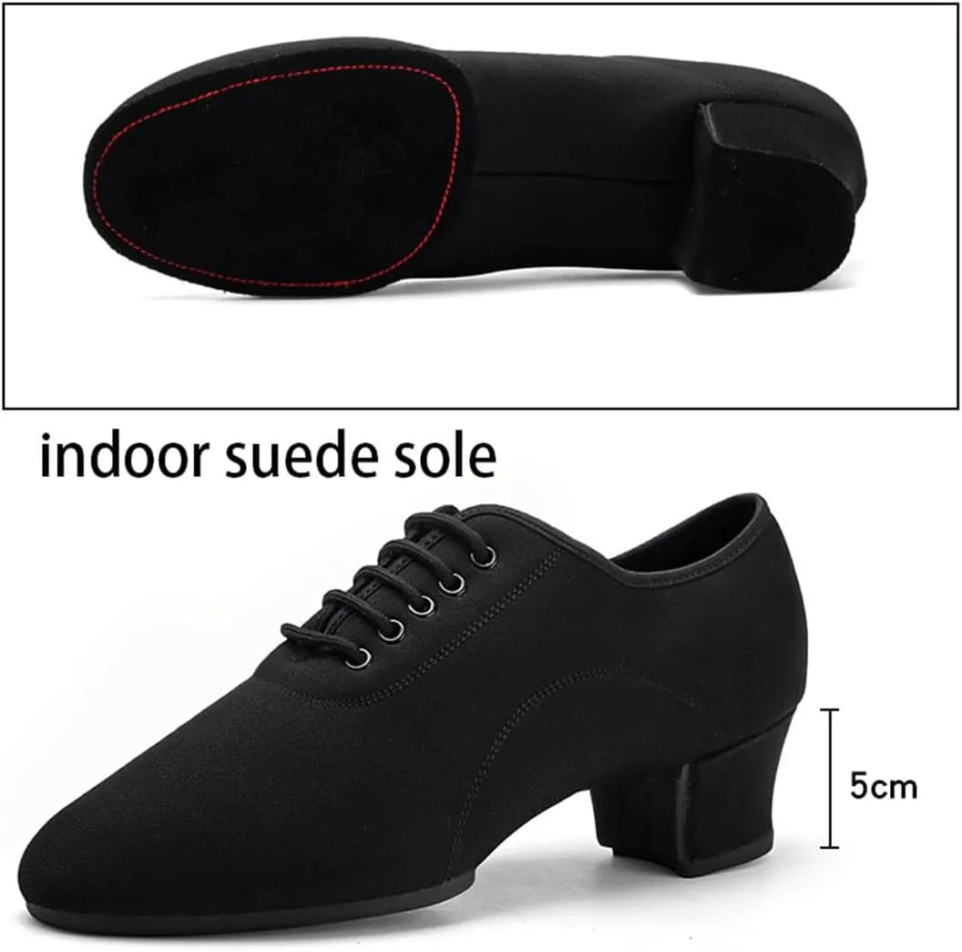 Dance Shoes for Men, Lace-Up 1.77 Inchs Heel Professional Latin Jazz Performance Shoes Breathable Split Sole Dancing Trainers