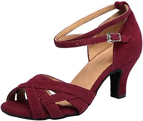 DKZSYIM Women's Suede Latin Salsa Dance Shoes Ballroom Performance Shoes, Model YCL343