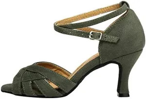 DKZSYIM Women's Suede Latin Salsa Dance Shoes Ballroom Performance Shoes, Model YCL343
