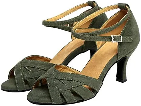 DKZSYIM Women's Suede Latin Salsa Dance Shoes Ballroom Performance Shoes, Model YCL343