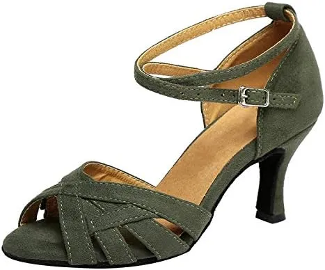 DKZSYIM Women's Suede Latin Salsa Dance Shoes Ballroom Performance Shoes, Model YCL343