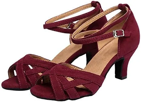 DKZSYIM Women's Suede Latin Salsa Dance Shoes Ballroom Performance Shoes, Model YCL343