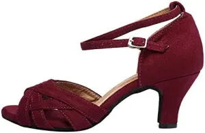 DKZSYIM Women's Suede Latin Salsa Dance Shoes Ballroom Performance Shoes, Model YCL343