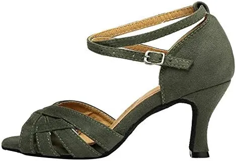 DKZSYIM Women's Suede Latin Salsa Dance Shoes Ballroom Performance Shoes, Model YCL343