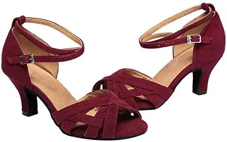 DKZSYIM Women's Suede Latin Salsa Dance Shoes Ballroom Performance Shoes, Model YCL343