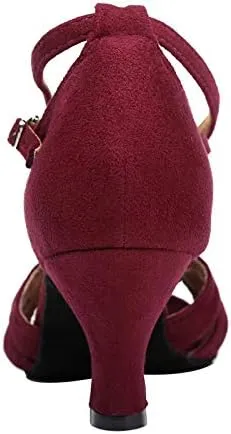 DKZSYIM Women's Suede Latin Salsa Dance Shoes Ballroom Performance Shoes, Model YCL343