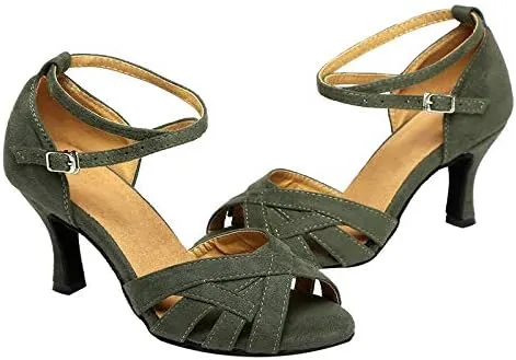DKZSYIM Women's Suede Latin Salsa Dance Shoes Ballroom Performance Shoes, Model YCL343