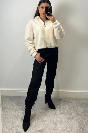 Enya Cream Half Zip High Neck Teddy Borg Sweatshirt