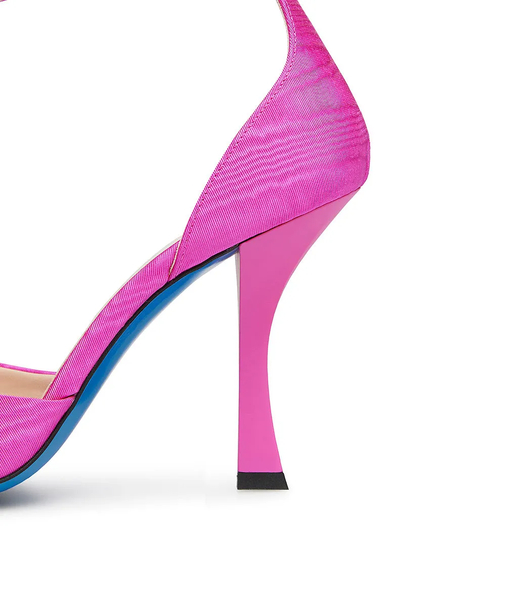 Fuchsia moiré fabric sandals