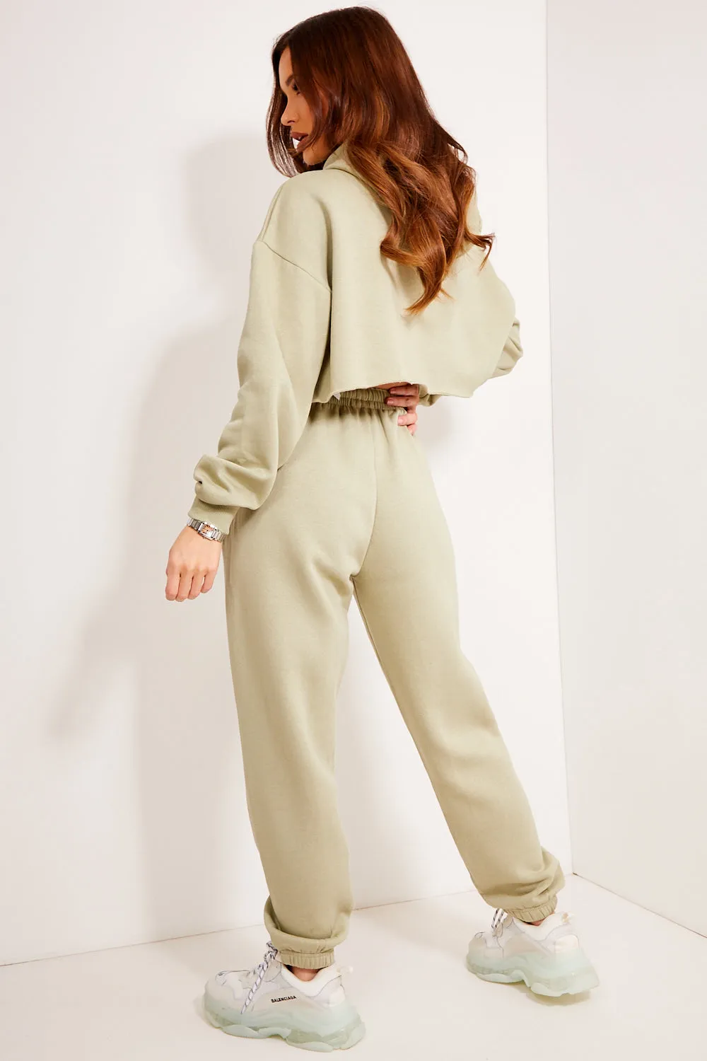 Harper Sage Lounge Cropped Hoodie and Joggers Tracksuit Set